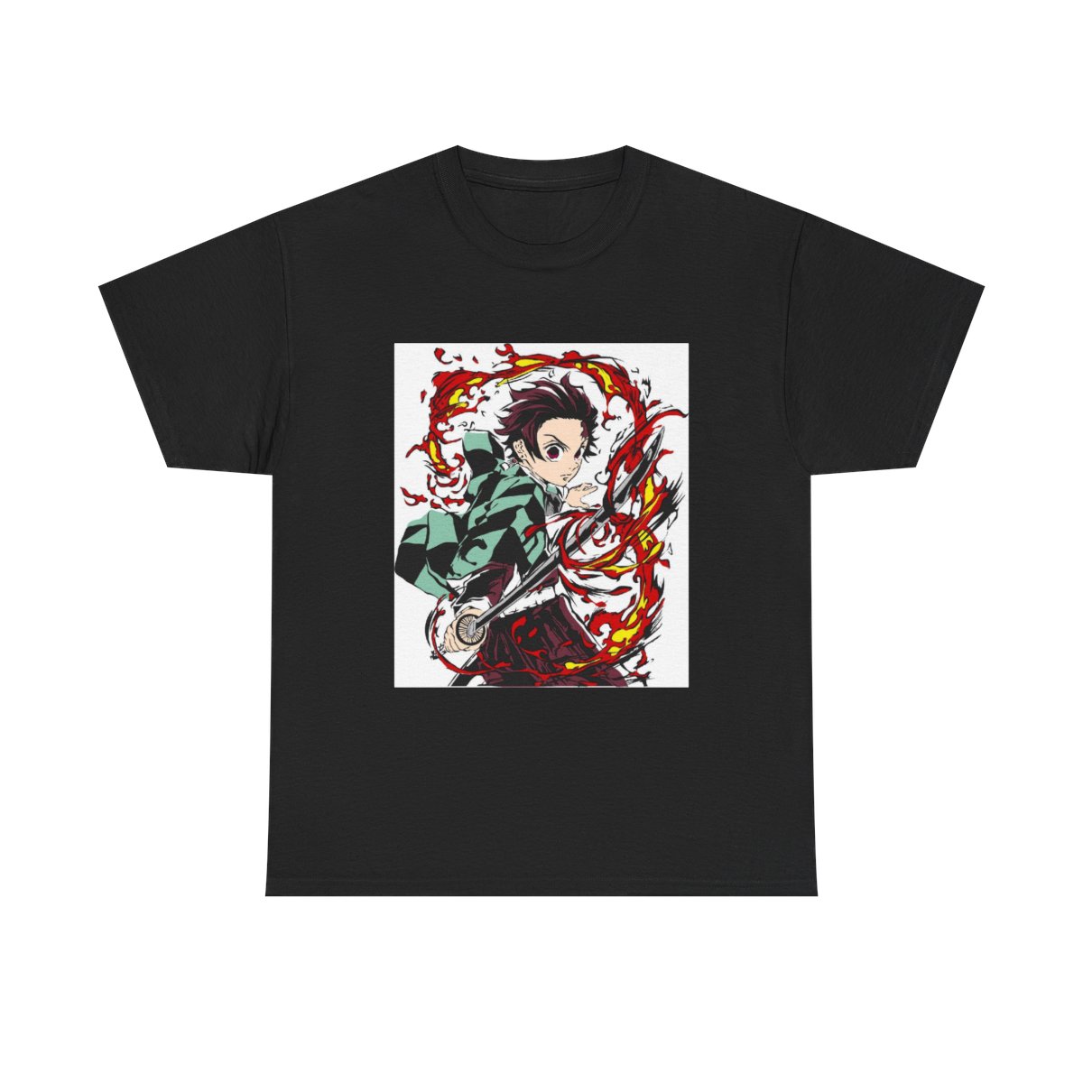 Flaming Demon Slayer Pattern T-Shirt | Anime Sword Hero Tee Demon Slayer