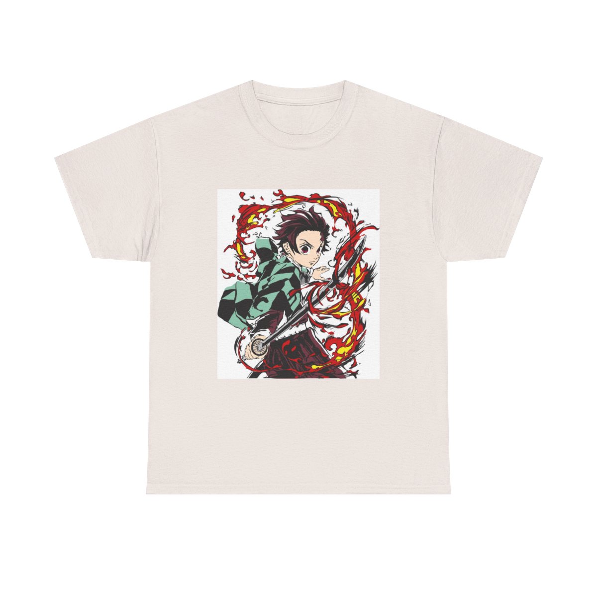 Flaming Demon Slayer Pattern T-Shirt | Anime Sword Hero Tee Demon Slayer - alternate angle 2, merchandise